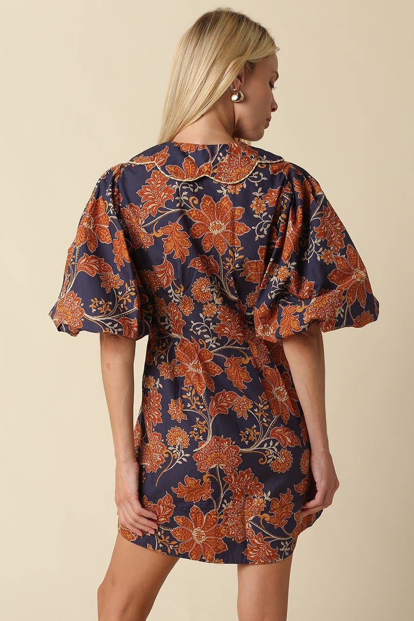 Olivaceous - Eliza Floral Puff Sleeve Mini Dress