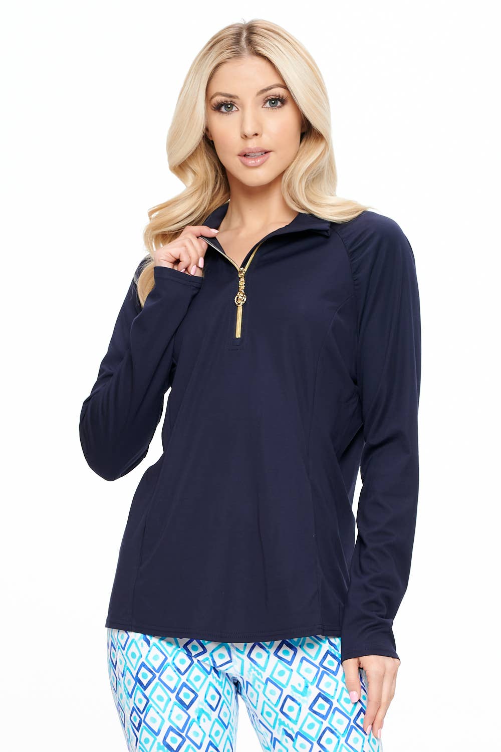 ARYEH - Navy Quarter-Zip Pullover with Gold Hardware