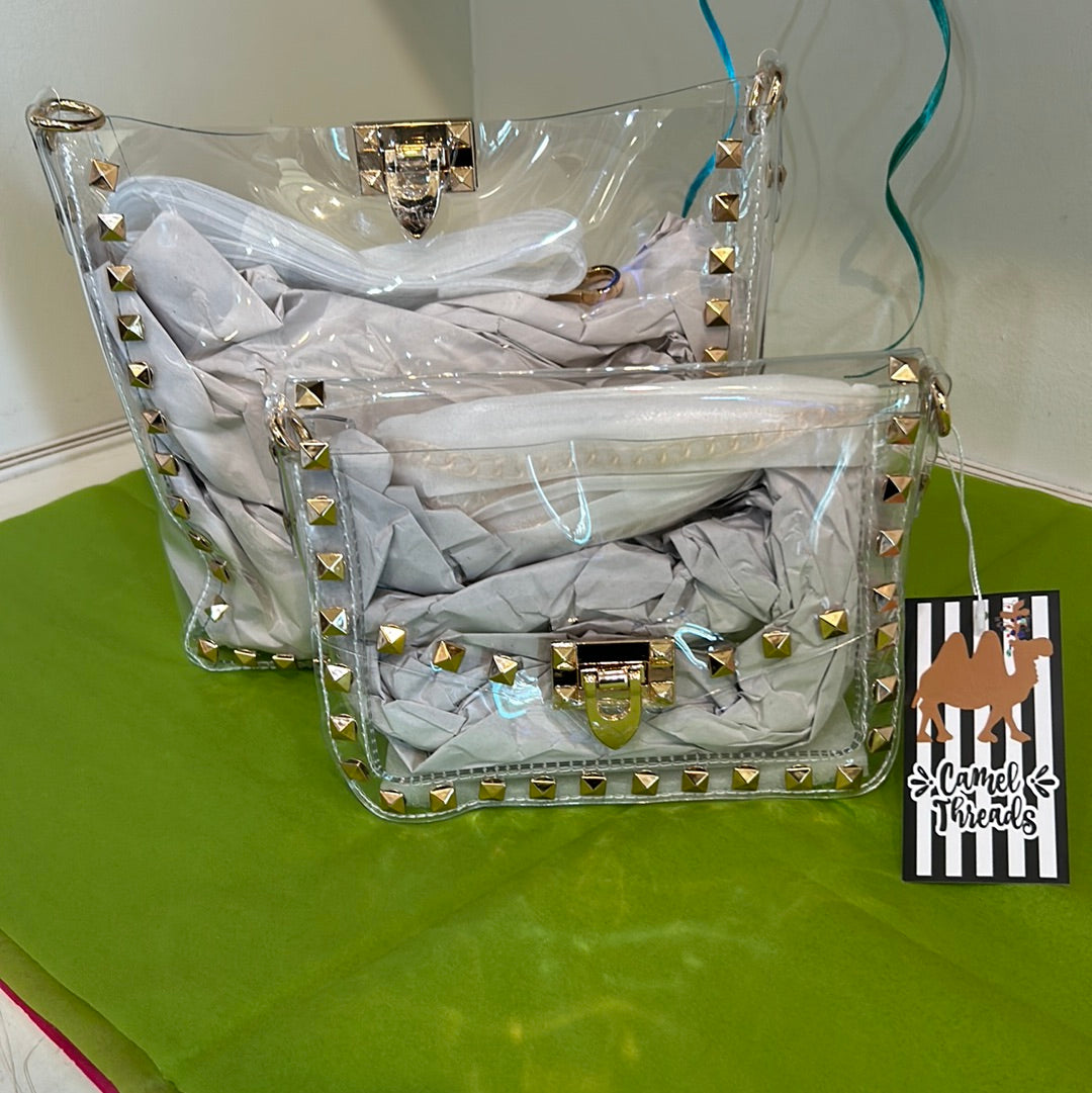 Gold Studded Clear Stadium Bag