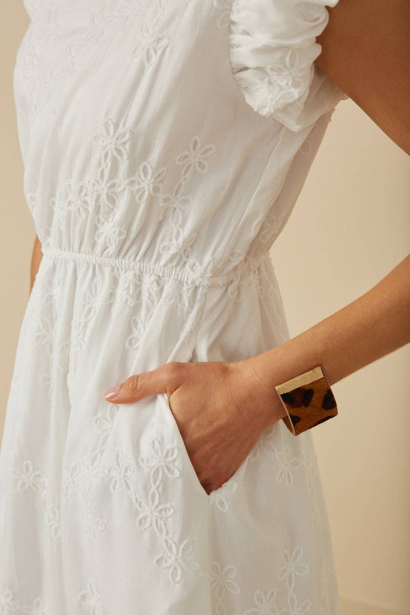 Womens Flocked Floral Bubble Sleeve Dress