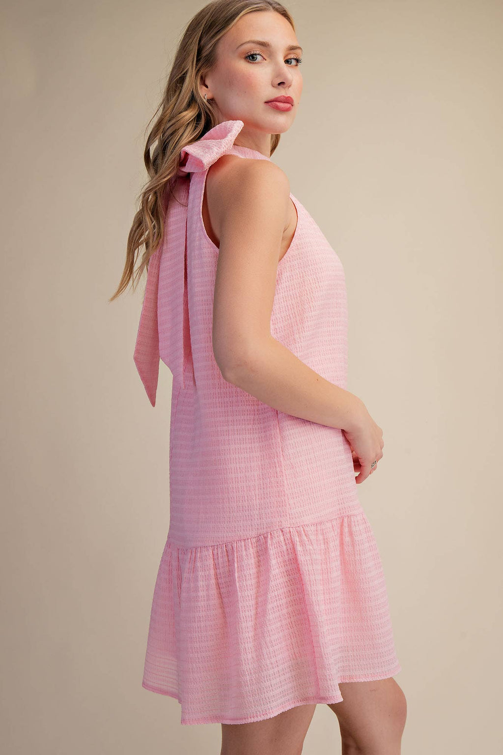 Glam - Bow Neck Halter Mini Dress