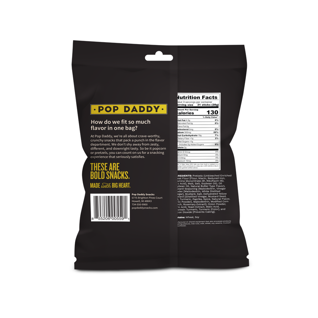 Pop Daddy Snacks - Seasoned Pretzels - 3oz - Yellow Mustard (NEW 12CT)