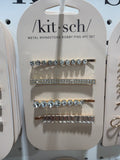 Metal Rhinestone Assorted Bobby Pins 4pc Set - Gold
