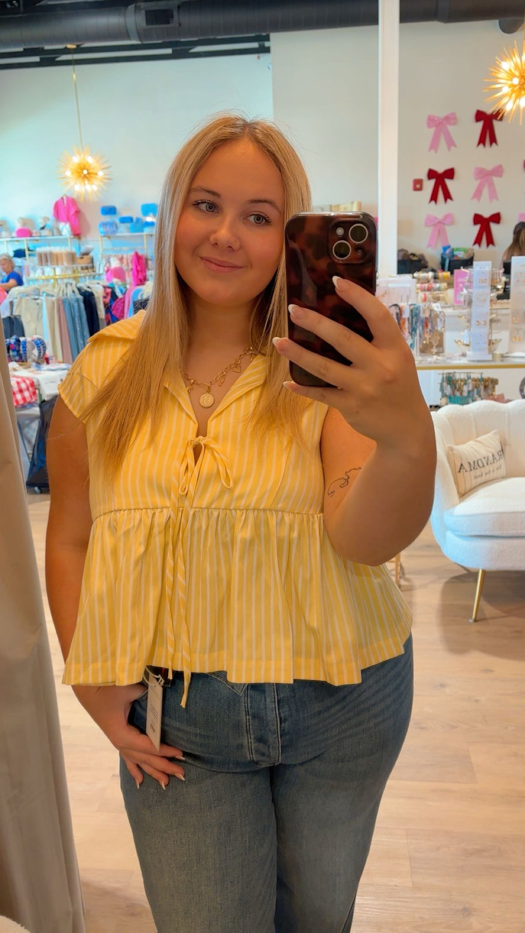 Striped Front Tie Peplum Top