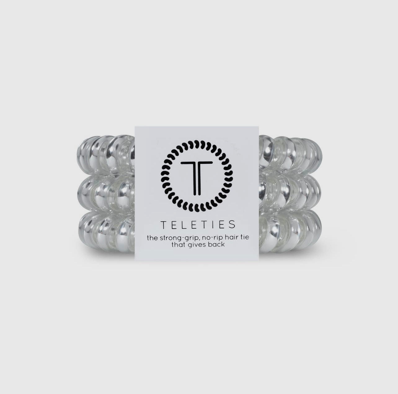 Electric silver teletie hair ties.