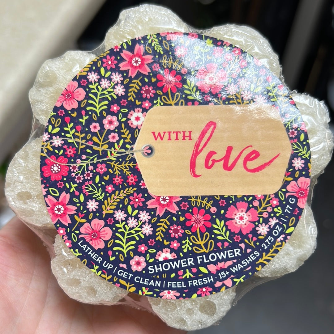 Caren "With love" soap sponge shaped like a cream flower.