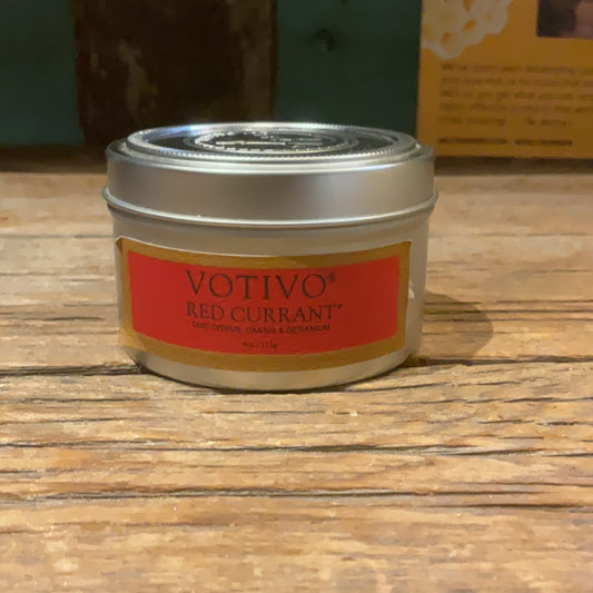 Votivo Red Currant Tin Candle.