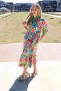 Mix Floral Midi Dress with Ruffle Trim