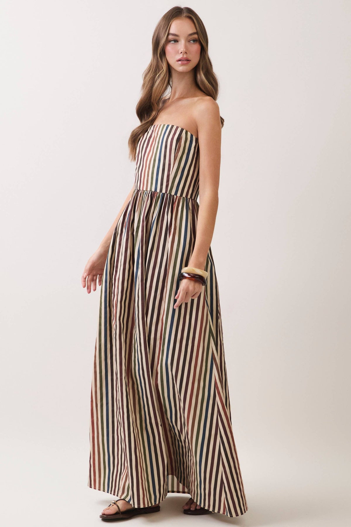TCEC - CD07506-Multi Stripe Strapless Maxi Dress