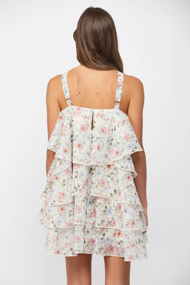 FATE - PETAL SHAPED CASCADING RUFFLE DETAIL FLORAL DRESS FD35811