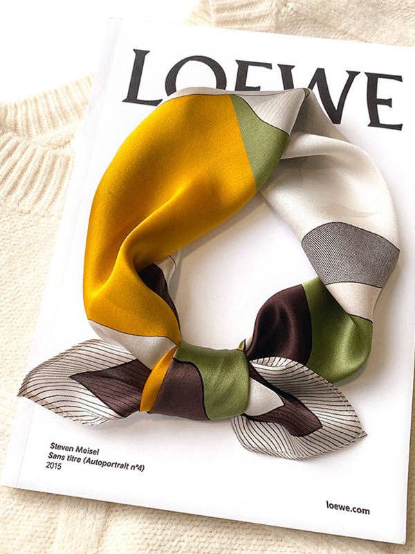 Sheer Trend - Square Printed Striped Scarf
