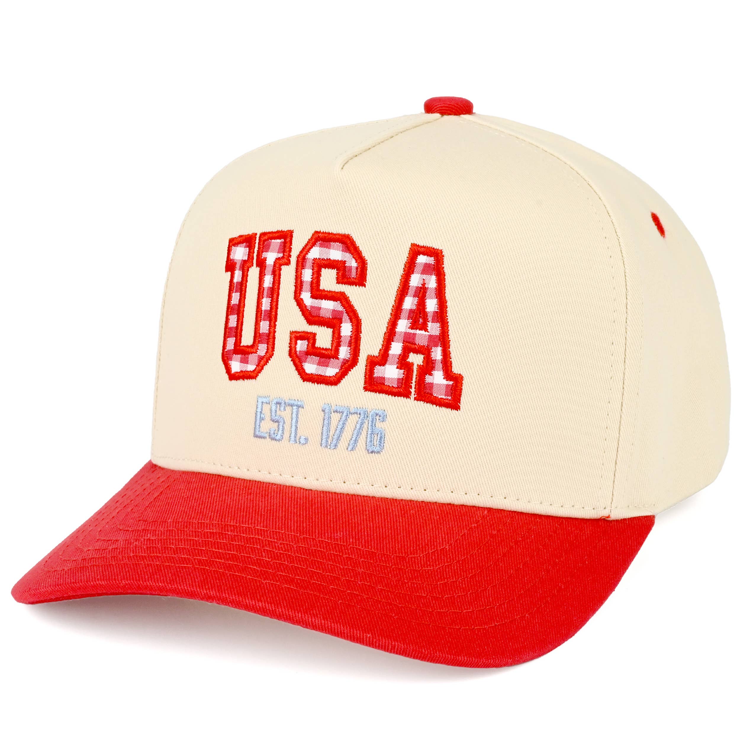 Gingham Check USA EST 1776 Letter Two Tone Trucker Hat