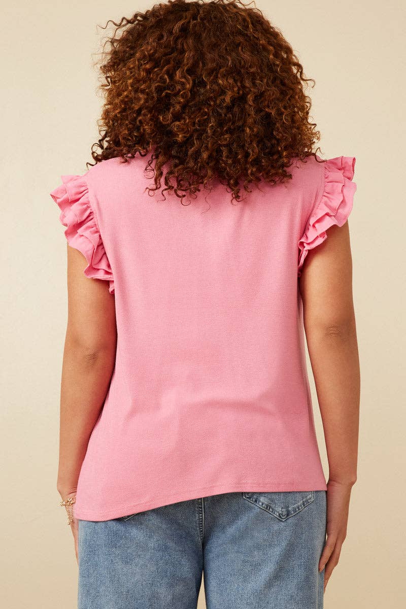 Womens Layered Ruffle Mix Media Ribbed Knit Tank