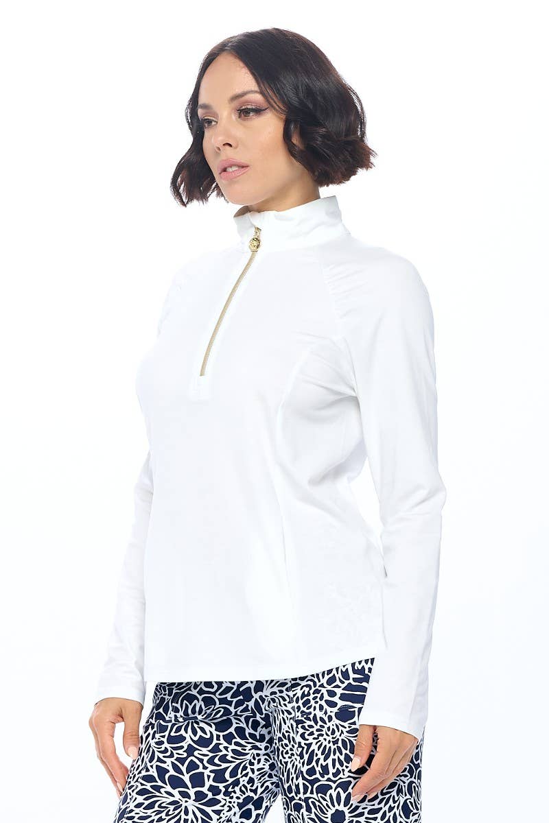 ARYEH - Navy Quarter-Zip Pullover with Gold Hardware