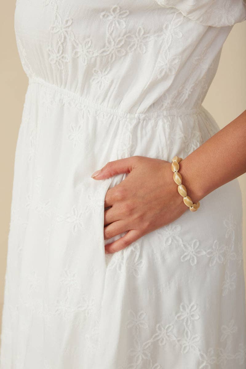 Womens Flocked Floral Bubble Sleeve Dress