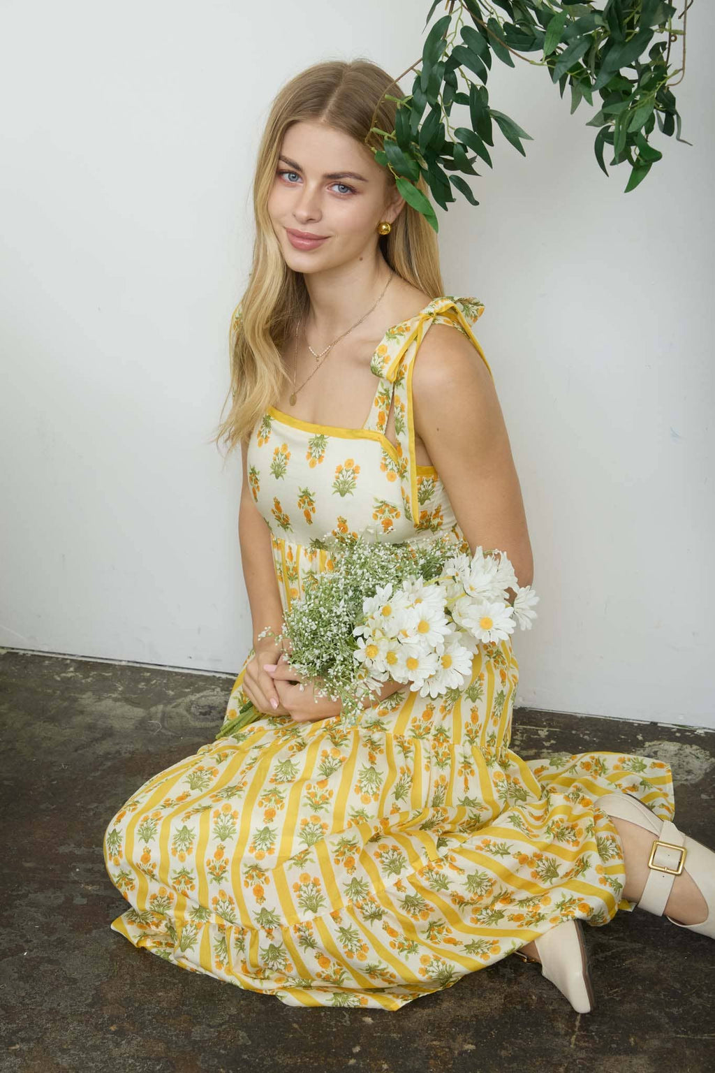 STRIPE FLORAL CONTRAST SLEEVELESS MIDI DRESS