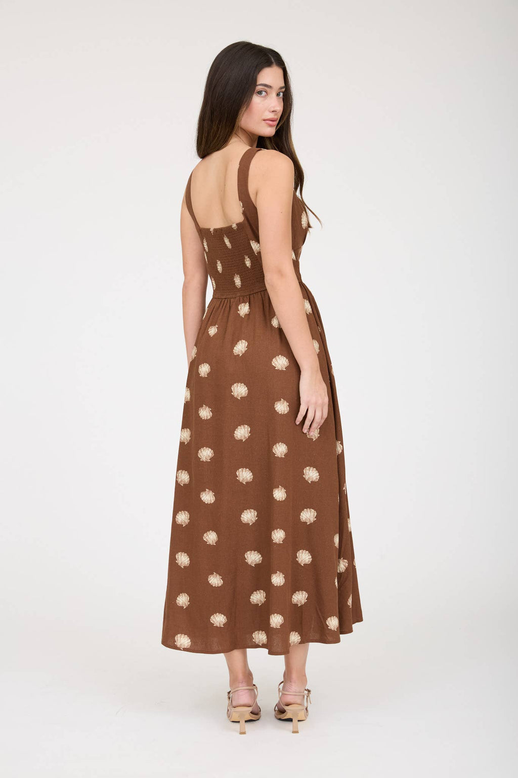 Blu Pepper - SEASHELL PRINT BUTTON DOWN SLEEVELESS MIDI DRESS