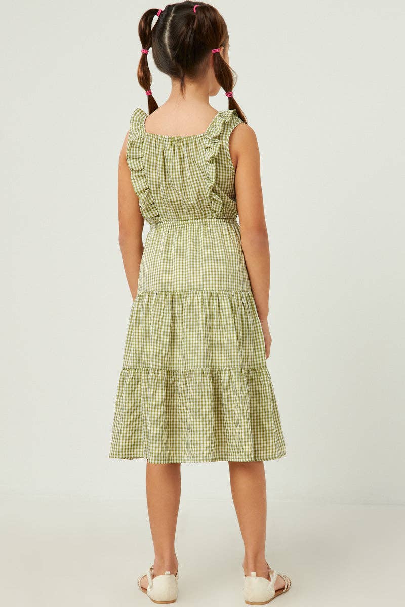 Girls Sleeveless Smocked Detail Ruffled Tiered Dress