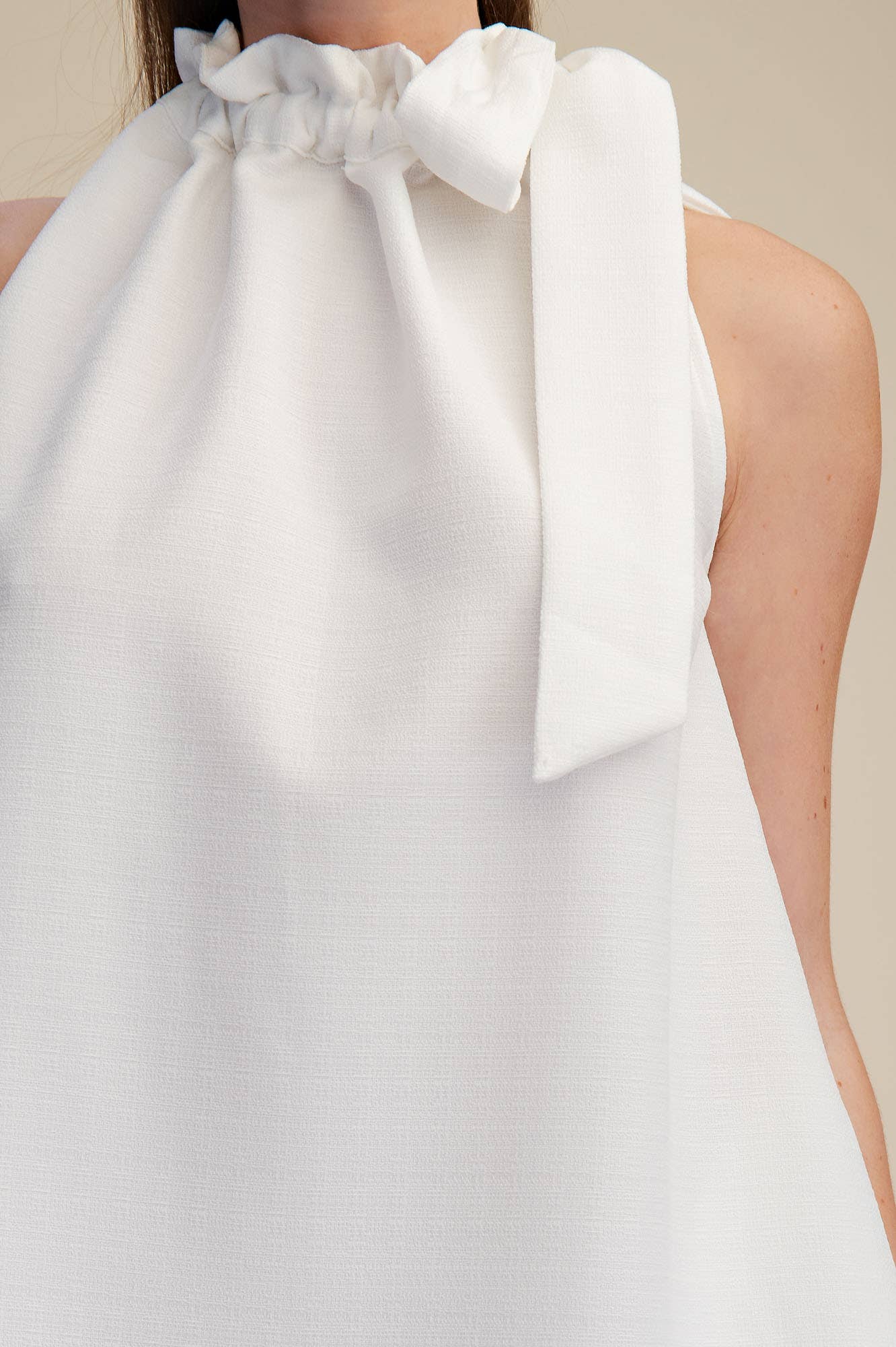 Tie Round Ruffle Neck Sleeveless Mini Dress
