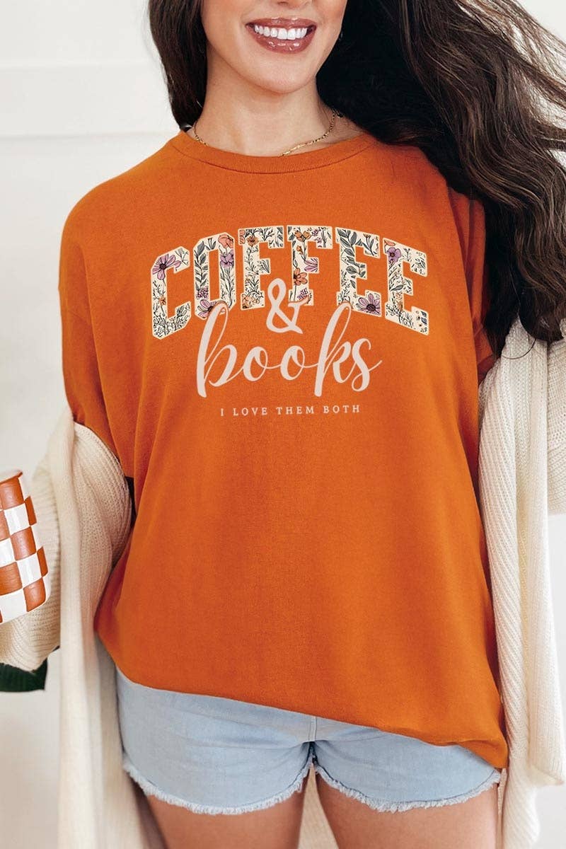COLORBEAR - Coffee & Books Floral Graphic Heavy Cotton Tee