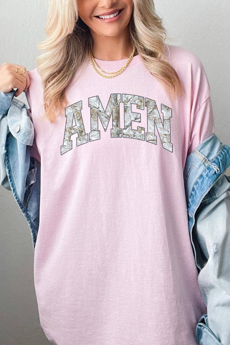 COLORBEAR - Amen Camo Wood Graphic Heavy Cotton Tee