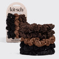 KITSCH - Ruched Lace Scrunchies 5pc Set - Black, Chocolate & Mocha