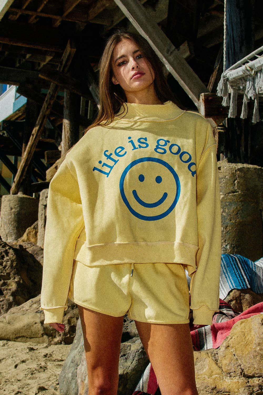 LIFEISGOOD Reversible Mock-Neck Crop Sweatshirt