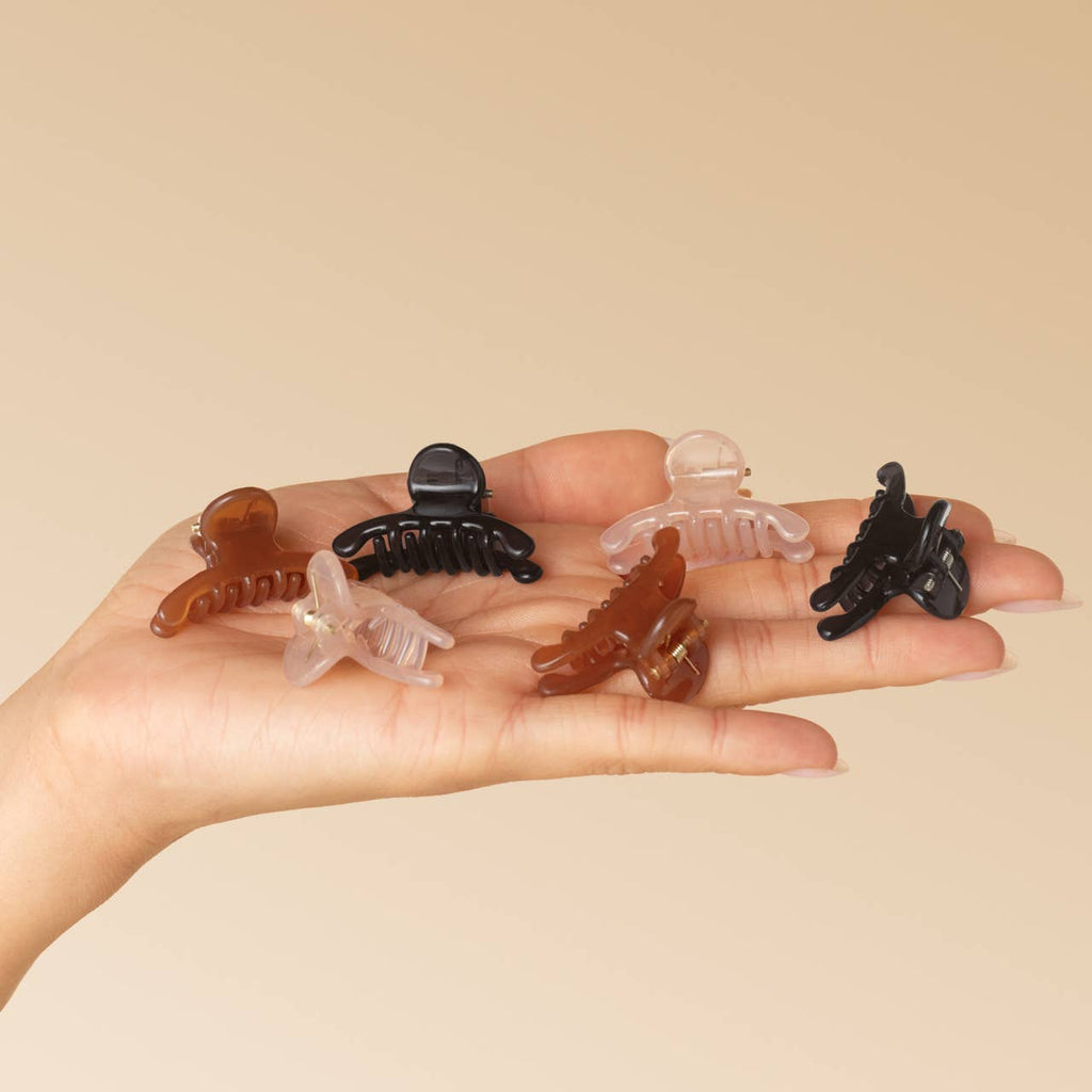 KITSCH - Recycled Plastic Mini Arched Clips 6pc Set - Soft Pink, Mocha & Black
