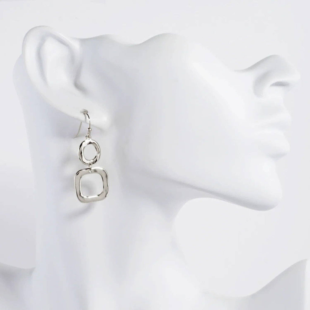 Wild Honey - Geometric Hammered Dual Tier Drop Earrings