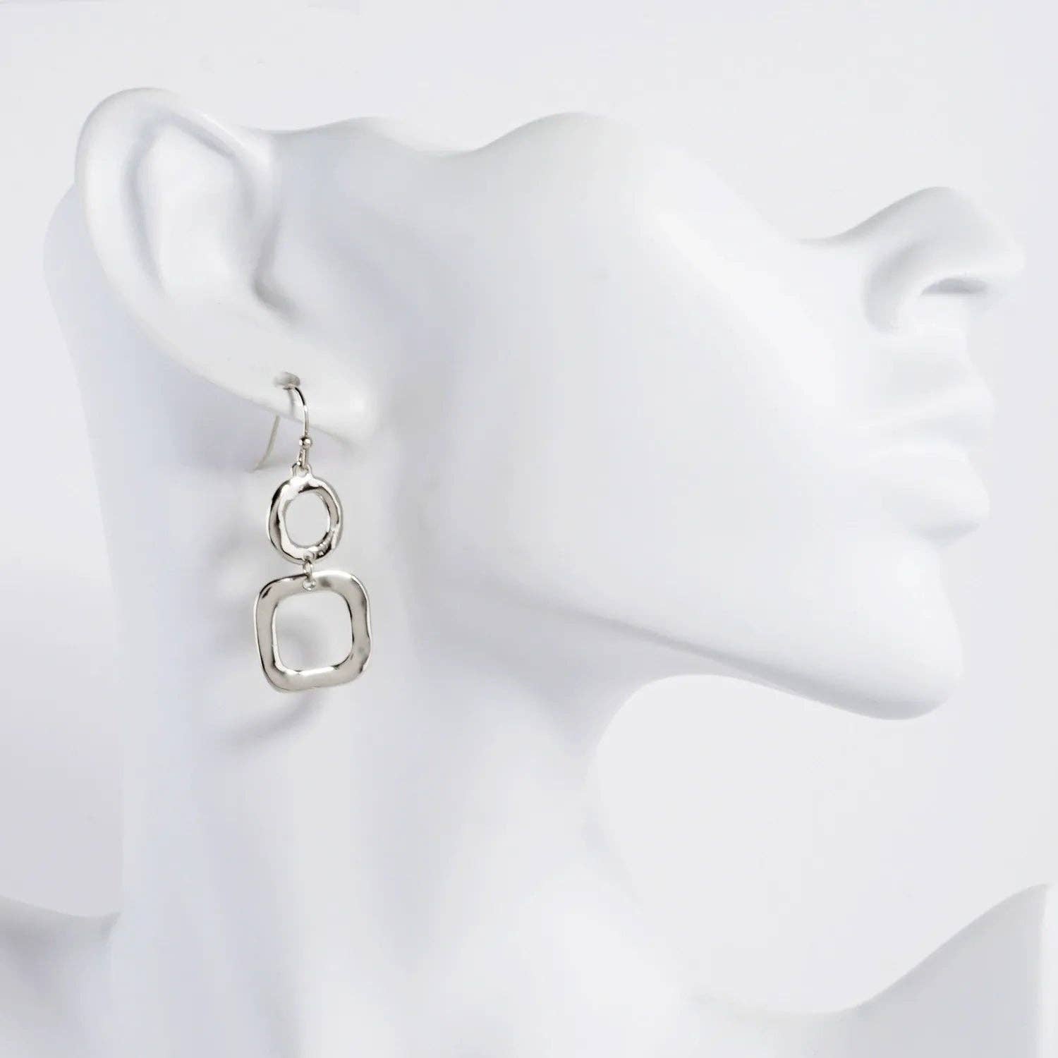 Wild Honey - Geometric Hammered Dual Tier Drop Earrings