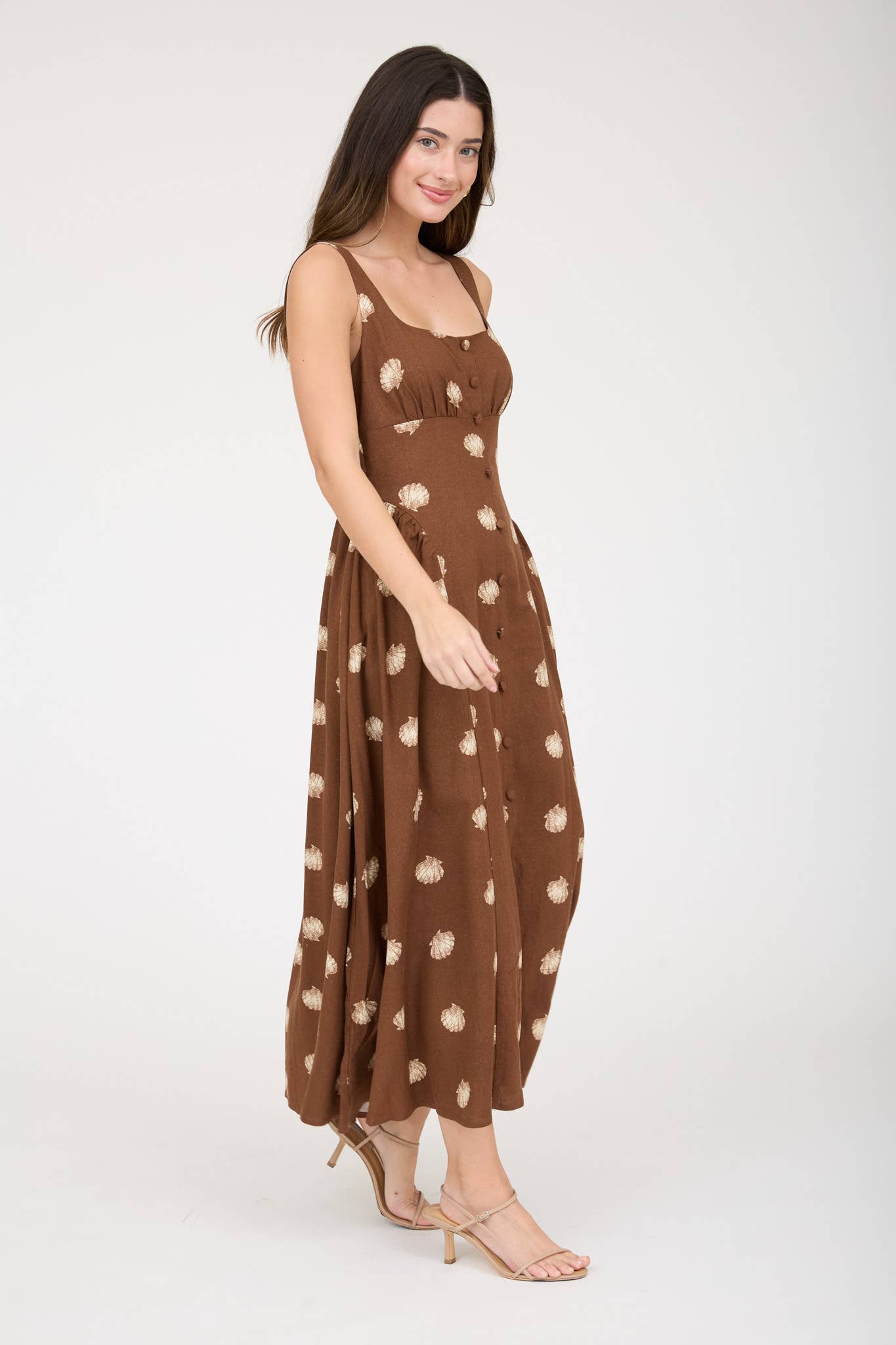 Blu Pepper - SEASHELL PRINT BUTTON DOWN SLEEVELESS MIDI DRESS