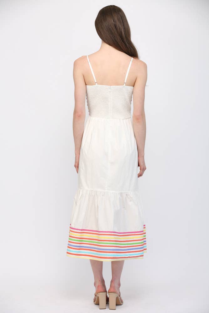 FATE - MULTI  COLOR STRIPE SPAGHETTI STRAP MIDI DRESS FD35886