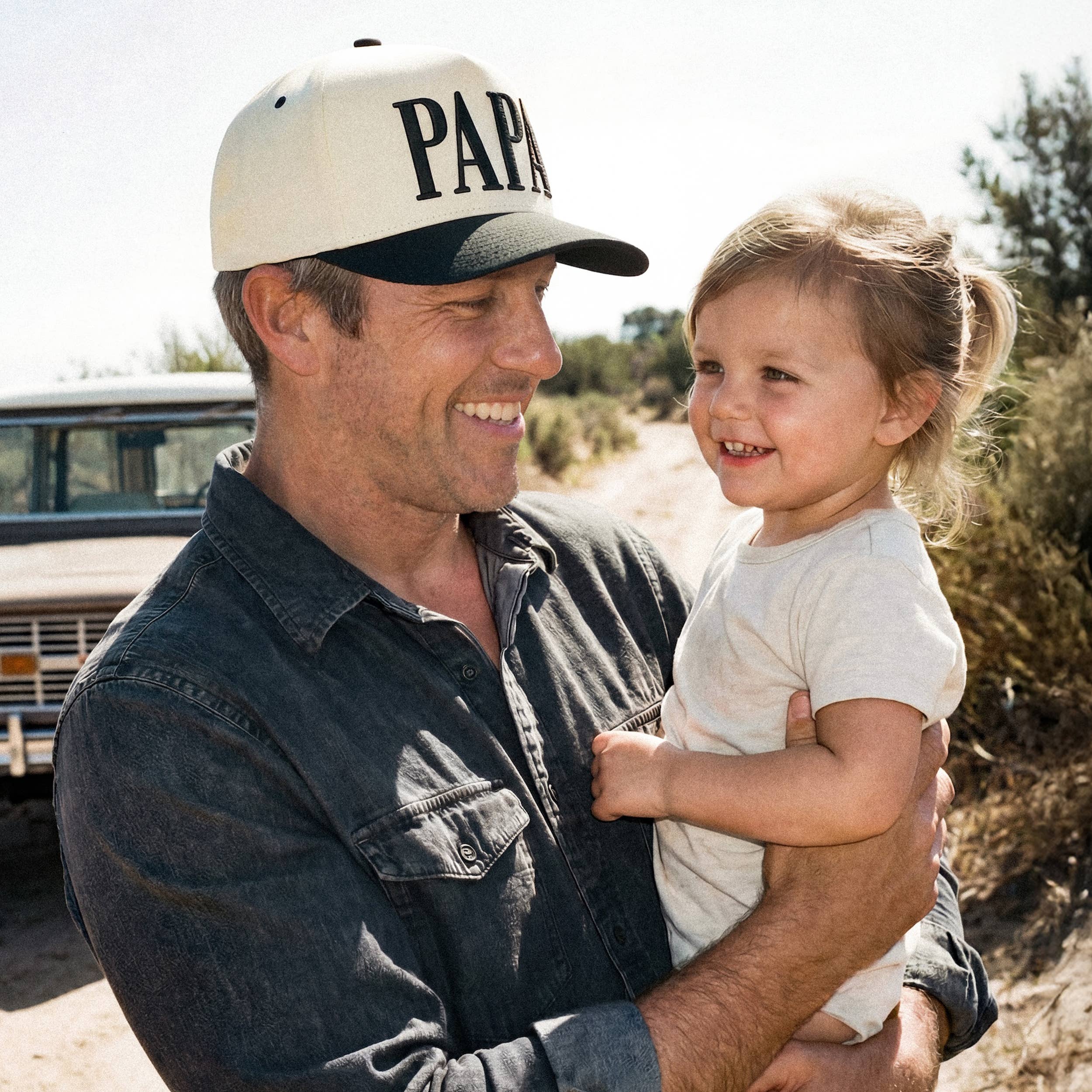 PAPA Letter Embroidered on Two Tone Trucker Hat