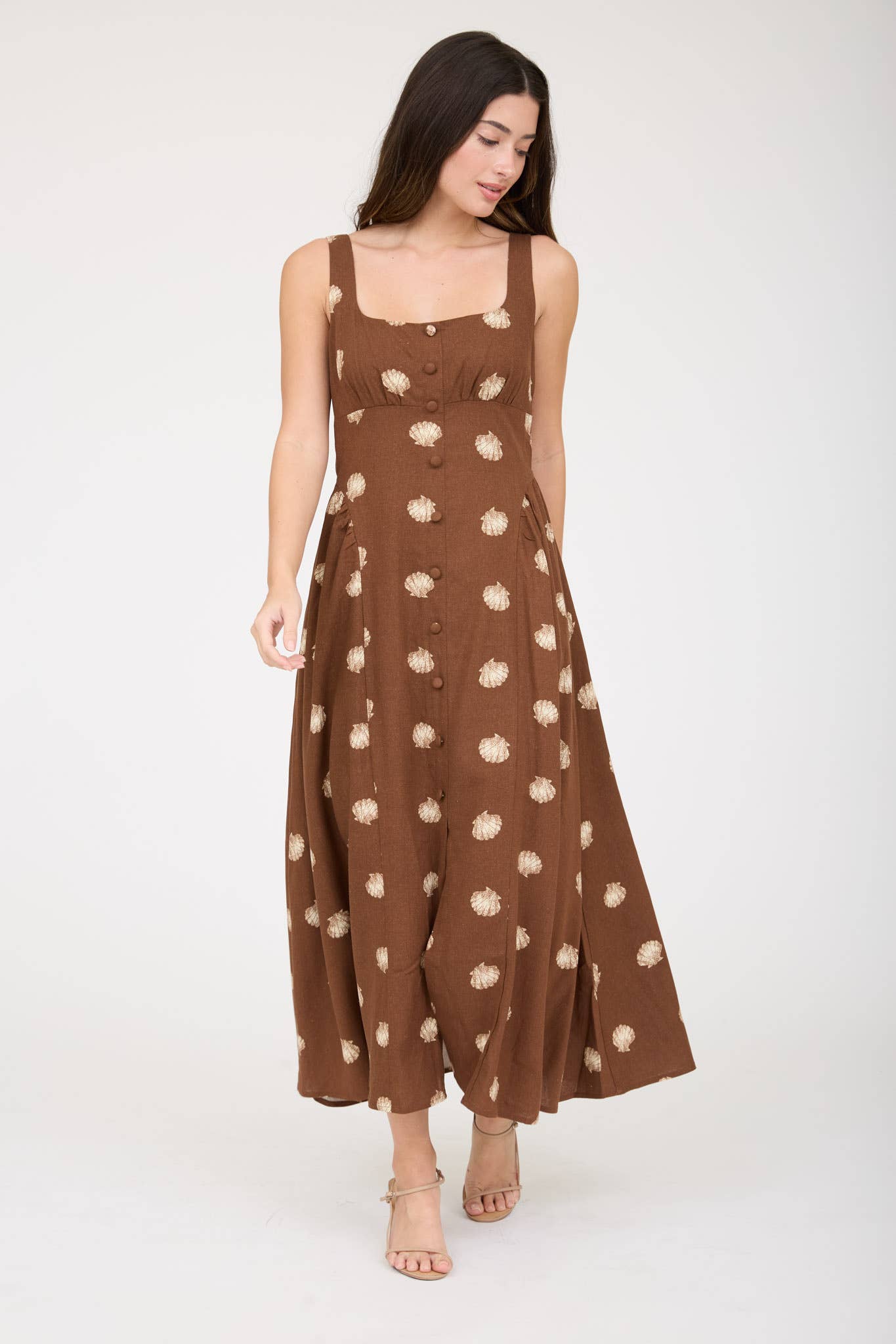 Blu Pepper - SEASHELL PRINT BUTTON DOWN SLEEVELESS MIDI DRESS