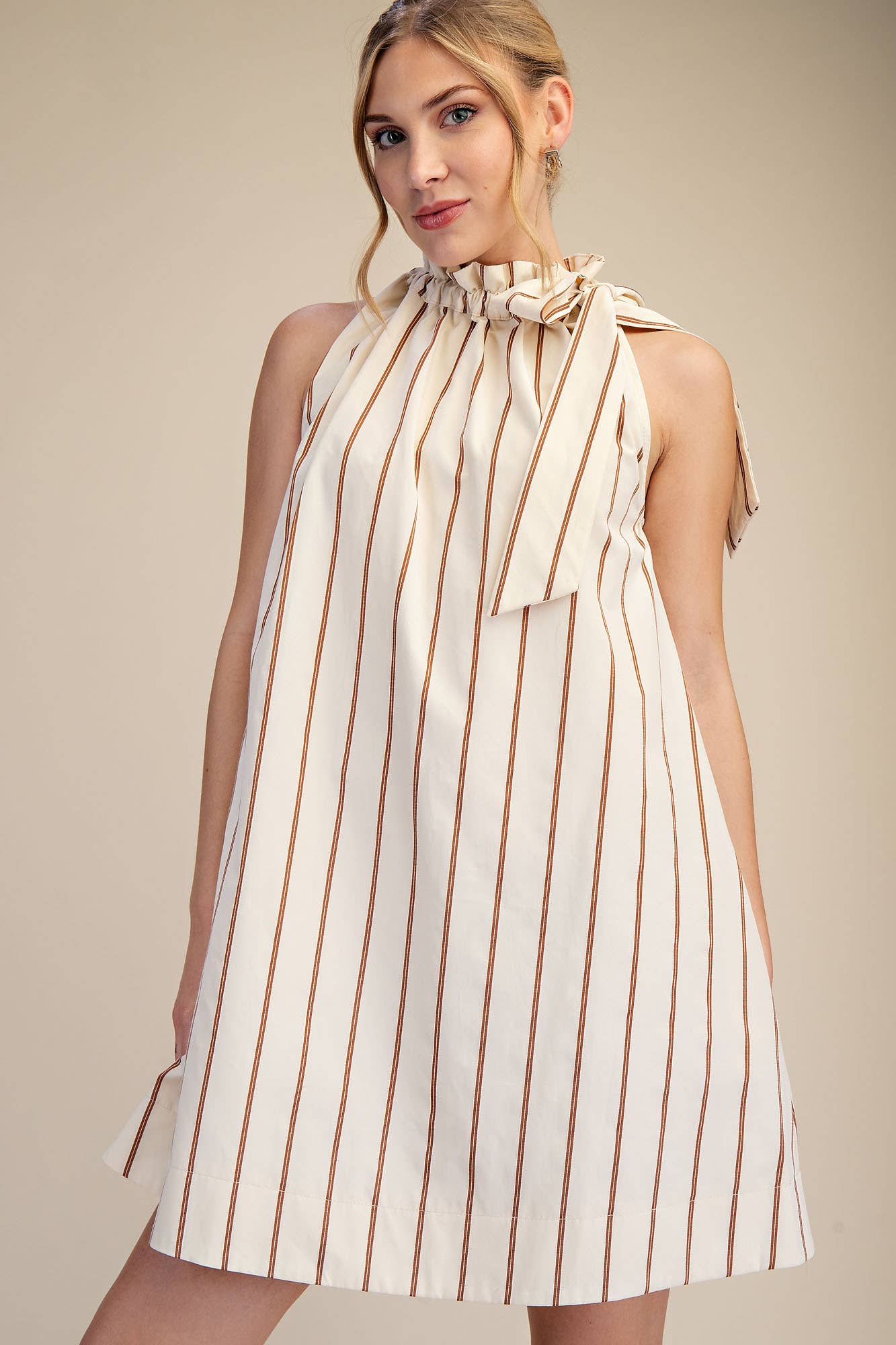 Ruffle Neck Tie Sleeveless Mini Dress