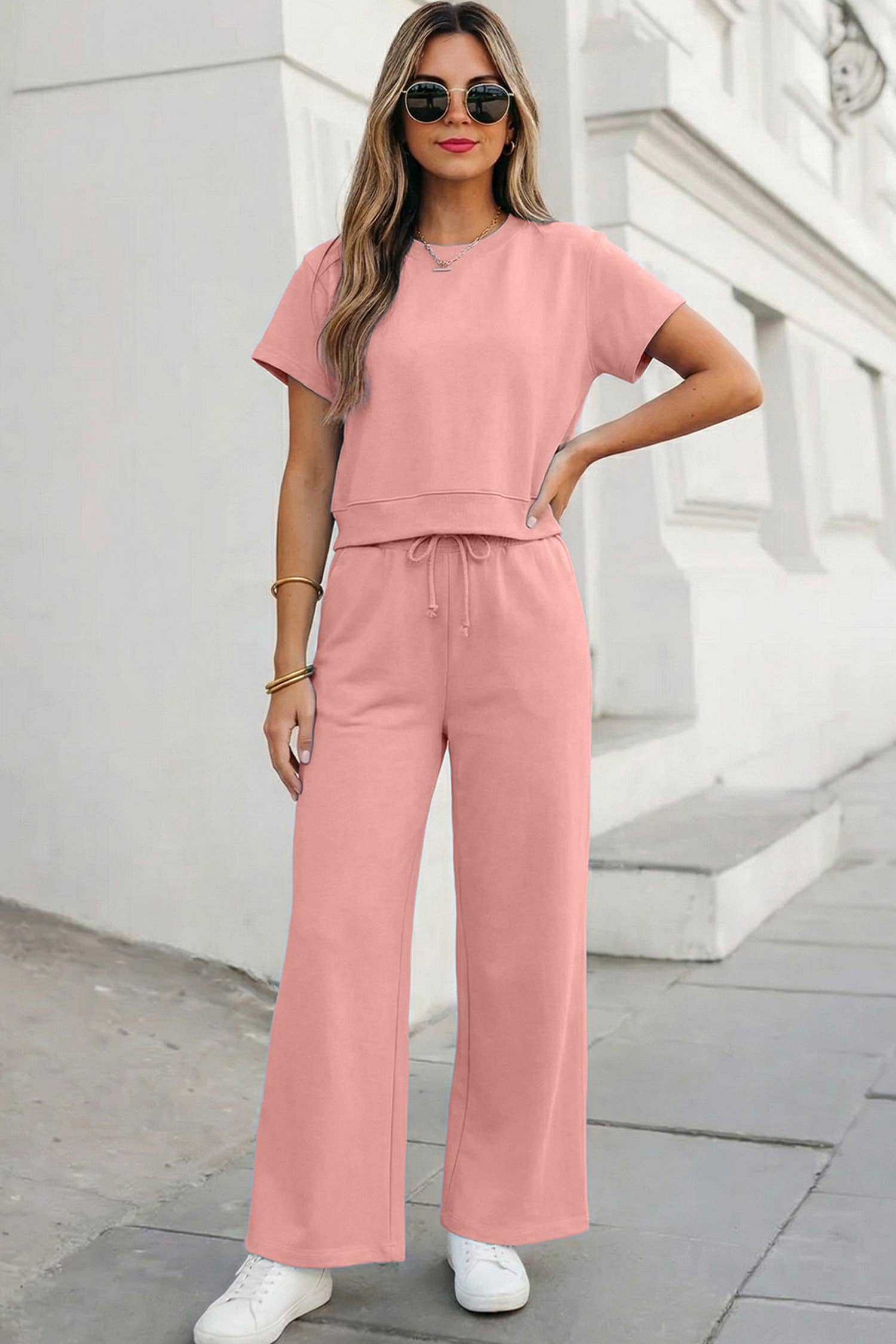 Aapparella - Soft Color Tee & Wide Leg Pants 2pcs Set | S-XL Plus 1X-4X