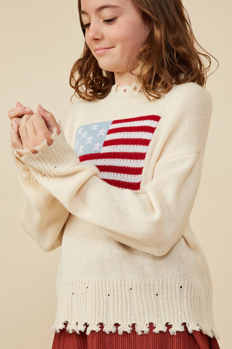 Girls Distressed Old Glory Graphic Sweater