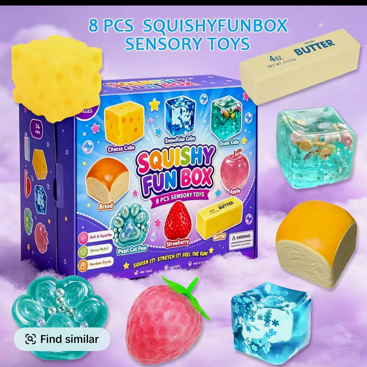 Think Sweet - Squishy Fun Box – 8 Piece  Sensory Squishy Toy Set