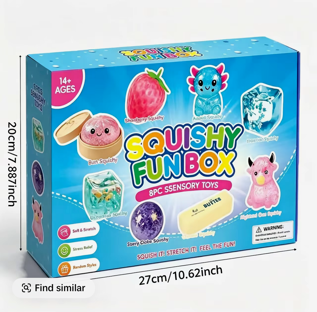 Think Sweet - Squishy Fun Box – 8 Piece  Sensory Squishy Toy Set