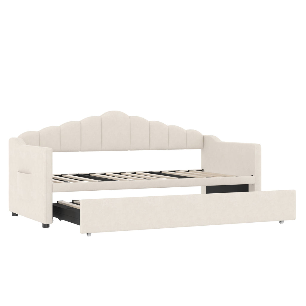 39F Inc. - Velvet Daybed with Pop Up Trundle USB Twin Beige/Pink