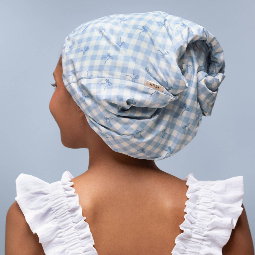 KITSCH - Satin Lined Flexi Shower Cap - Gingham Blue