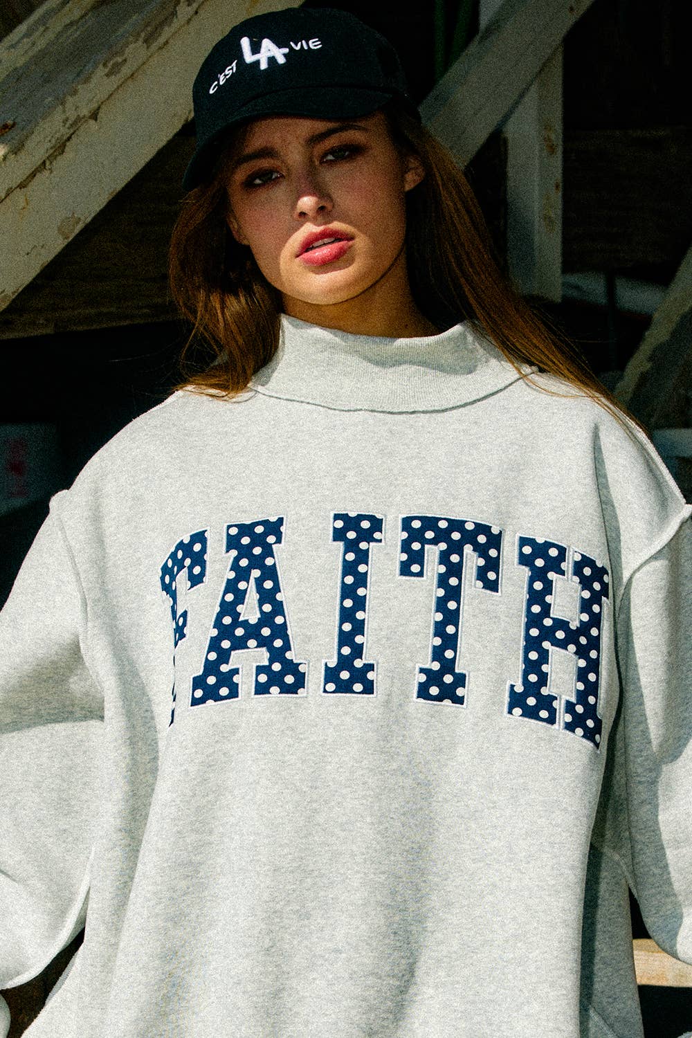 FAITH Polka-Dot Mock Neck