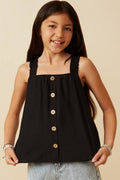 Girls Button Detail Ruffle Strap Tank