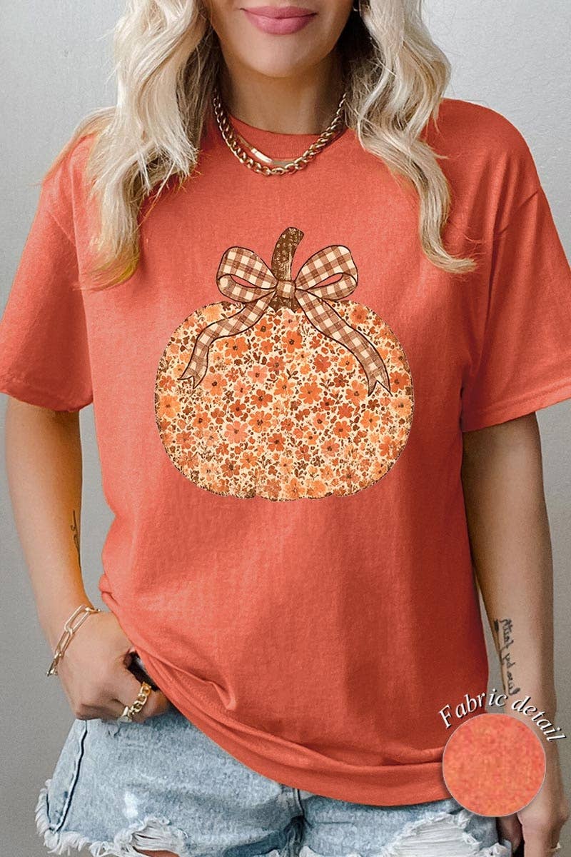 COLORBEAR - Floral Fall Pumpkin Graphic Heavy Cotton Tee