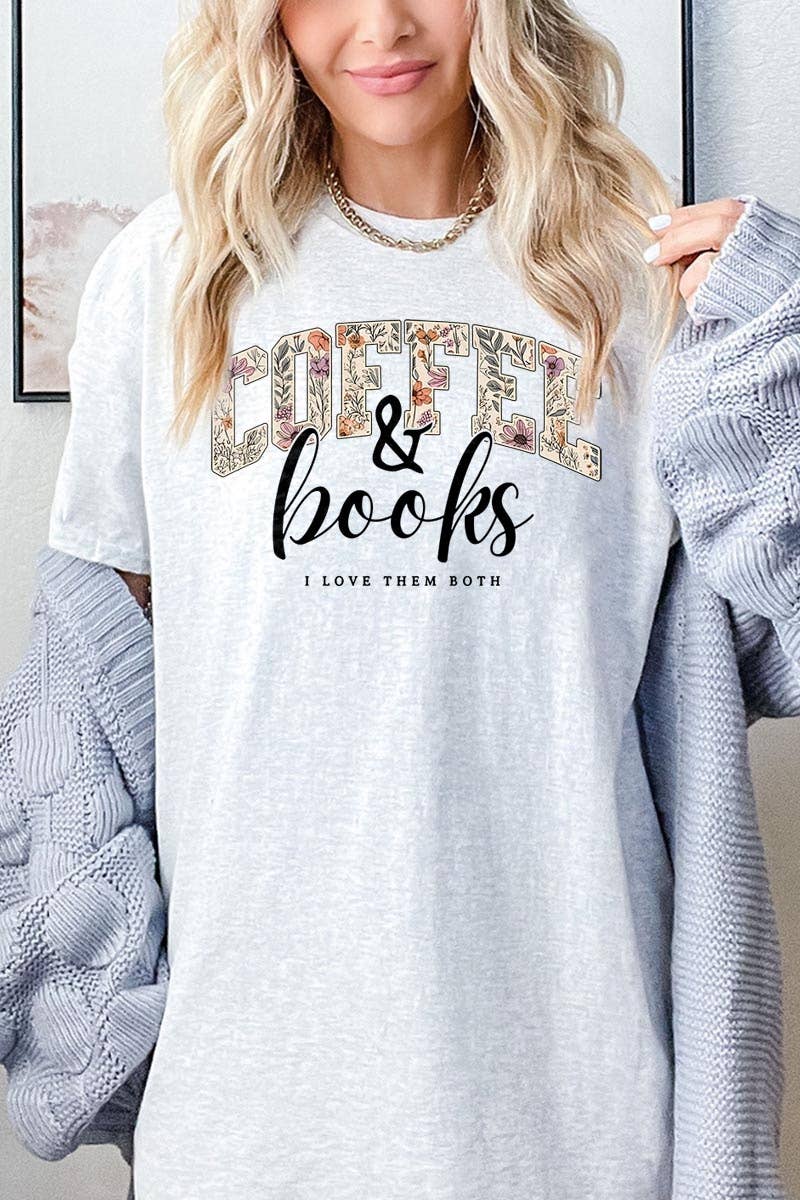 COLORBEAR - Coffee & Books Floral Graphic Heavy Cotton Tee