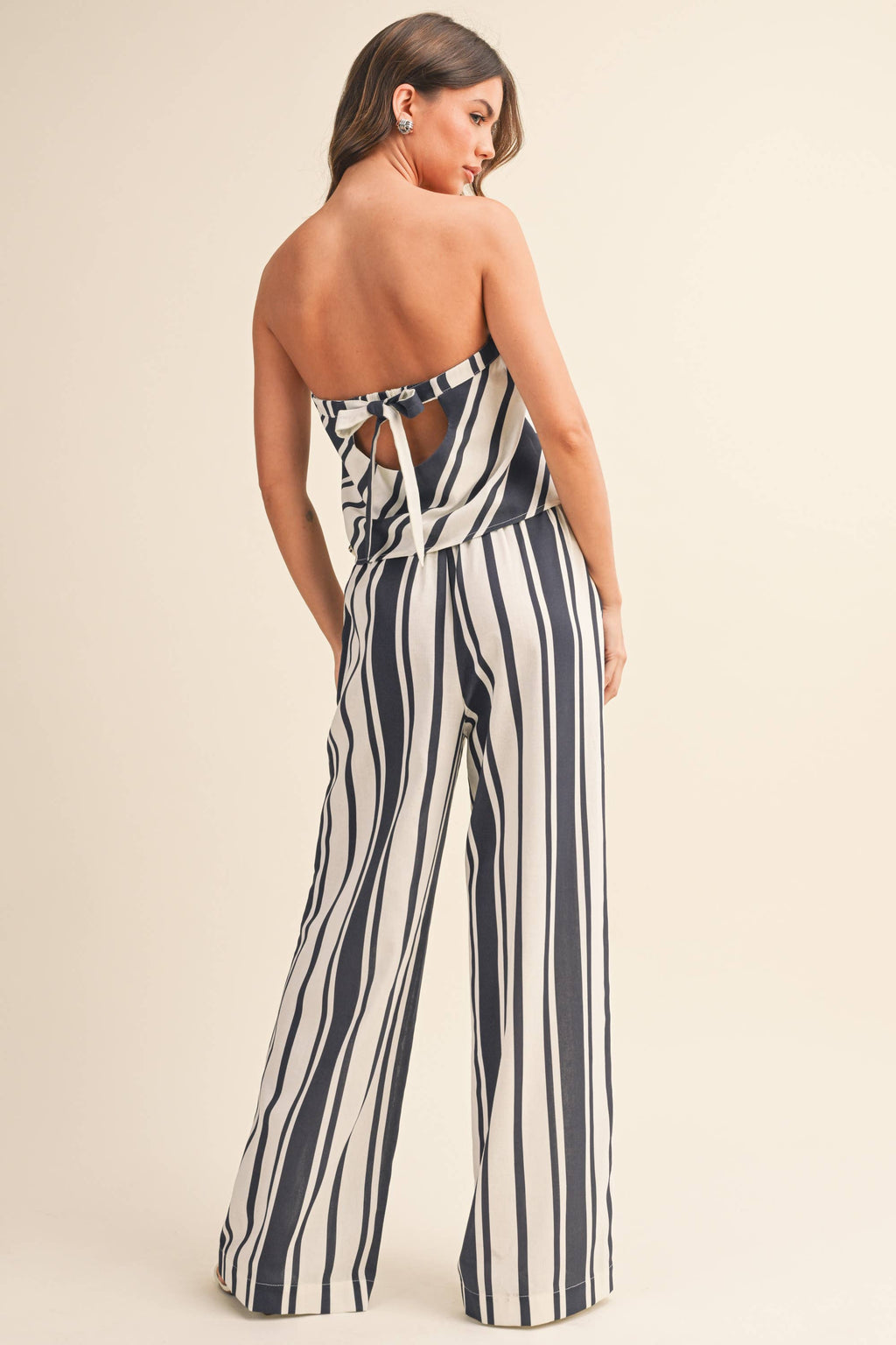 Klesis - IST6376 STRIPED LINEN TUBE TOP AND WIDE LEG PANTS SET
