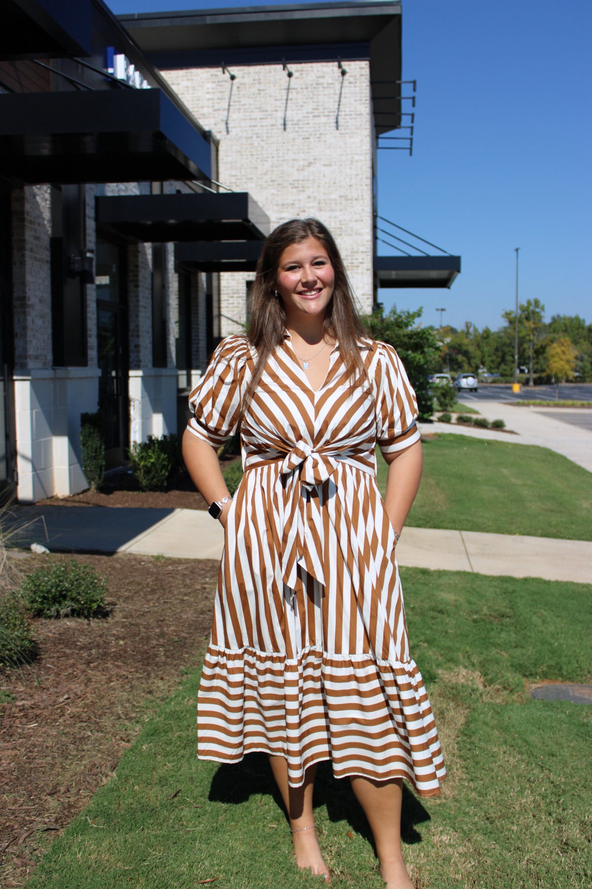 Striped Collared Midi Dress