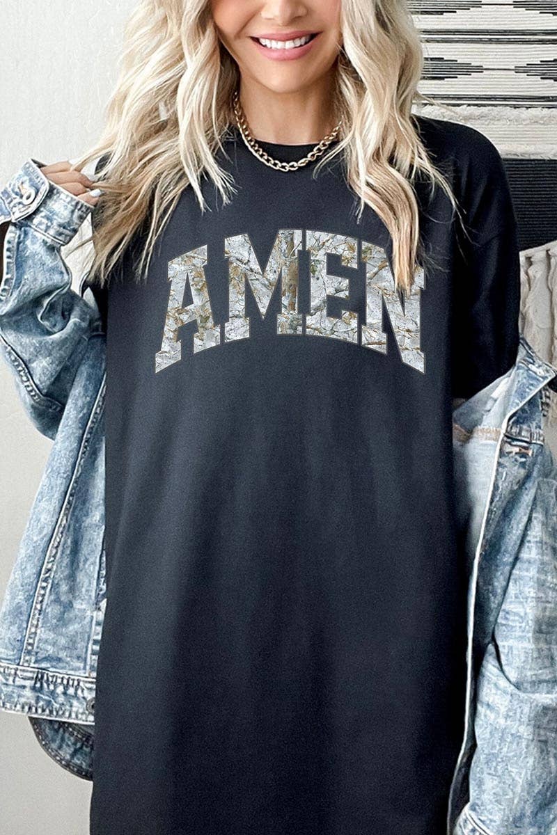 COLORBEAR - Amen Camo Wood Graphic Heavy Cotton Tee