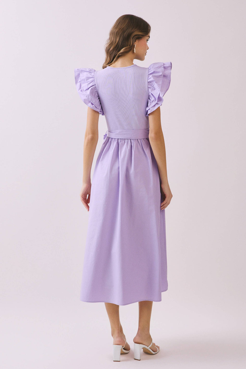 Dramatic Double Layered Ruffle Shoulder Midi Dress