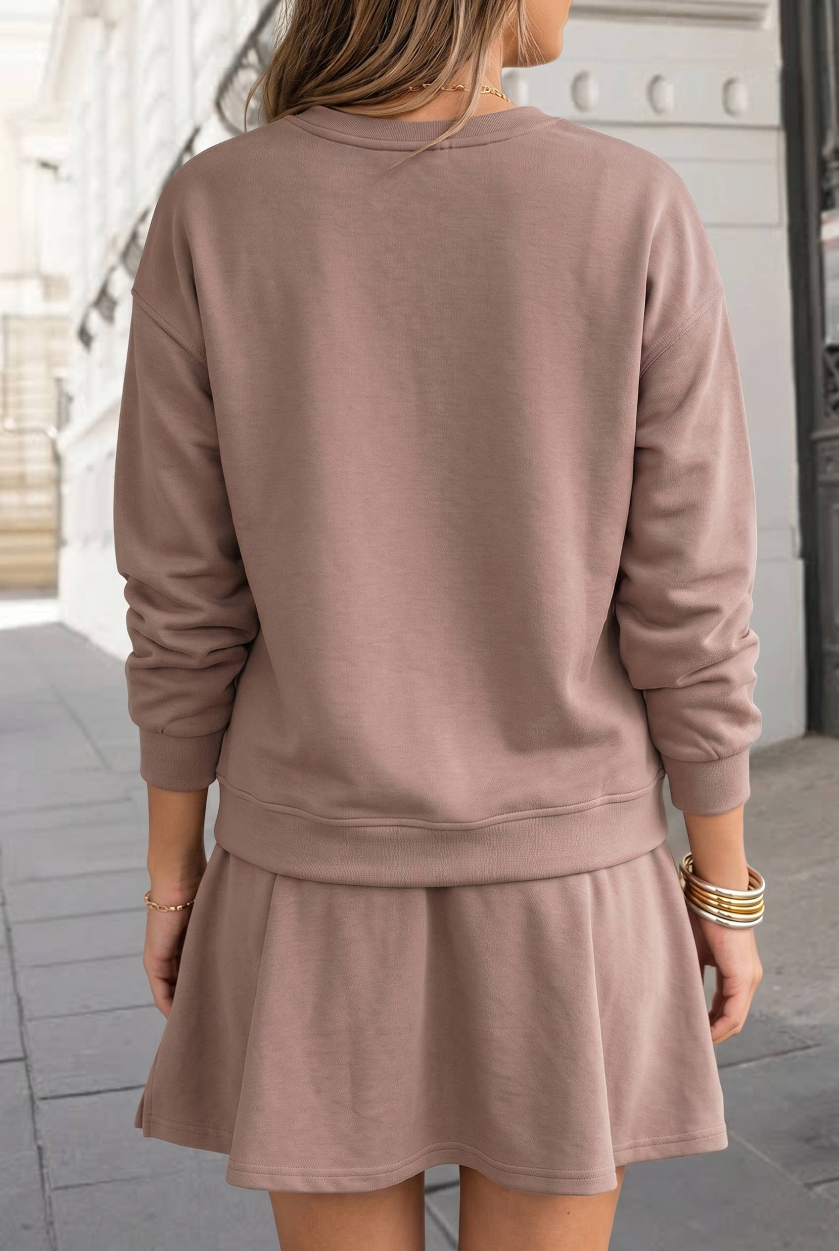 Aapparella - Solid Pullover Drawstring Mini Skirt 2pcs Outfit | S-XL